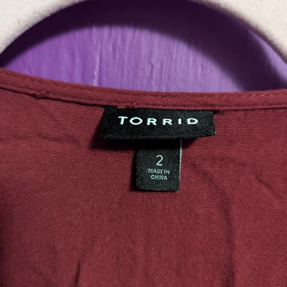Torrid Maroon Swiss Linen Surplice Short Sleeve Midi Dress Pockets 2X 18 20 - Picture 4 of 5